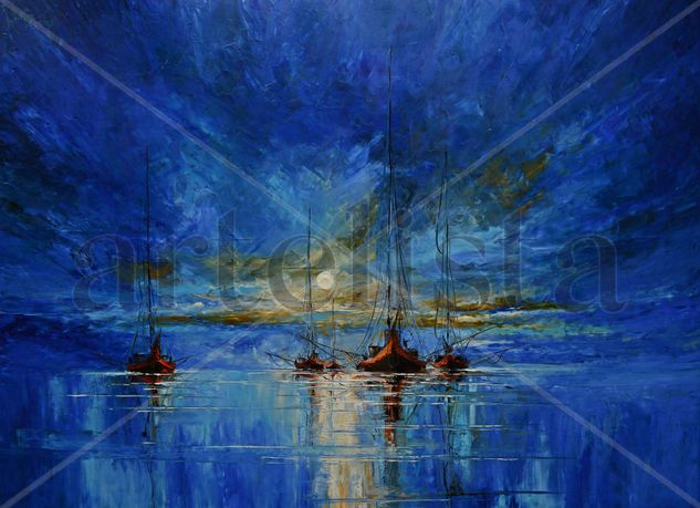 Moon Oil Canvas Marine Painting