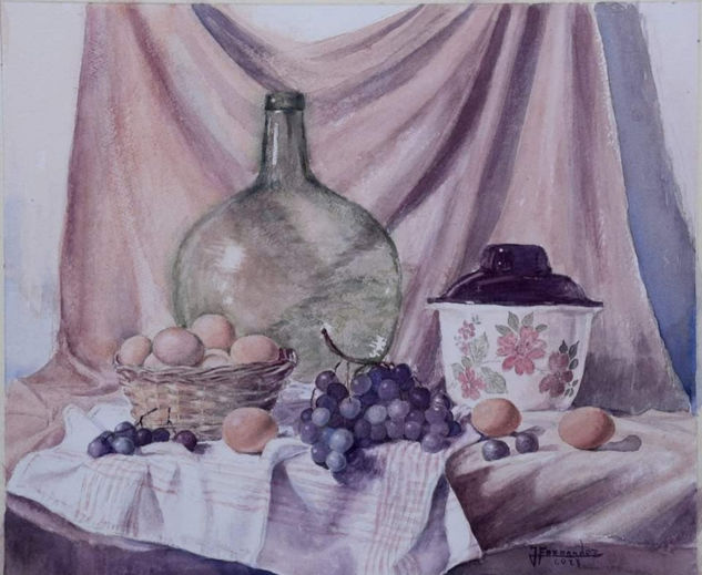 Bodegón con uvas Watercolour Paper Still Life Paintings