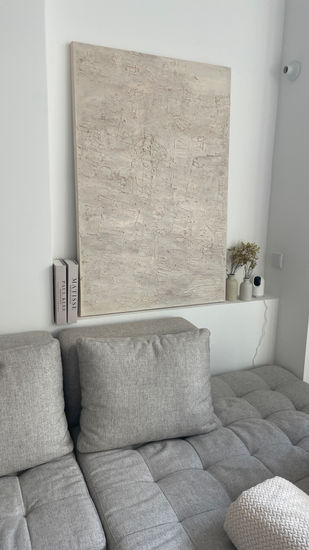 Hand-Painted Abstract Art on Canvas - Light Tones, Textured Layers, 3.7 cm Thick - MOODY Acrylic Textile Landscaping