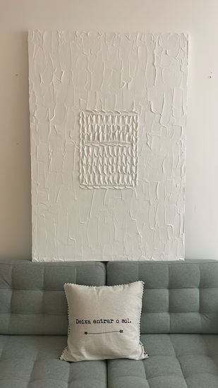 Hand-Painted Abstract White Art on Canvas - SERENDIPITY, Textured Layers Acrylic Textile Others