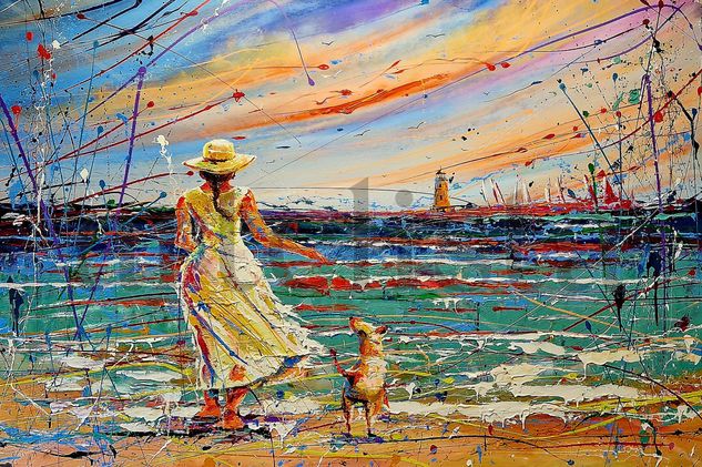 " PENSÉES DÚNE FEMME EN MEDITERRANÉE #026 " Acrílico Lienzo Marina