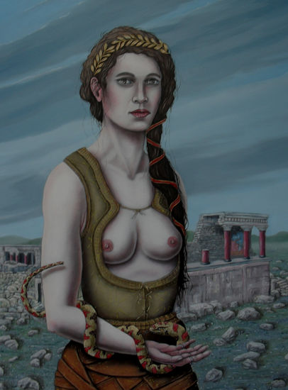 Snakegodess from Knossos Óleo Tabla Retrato