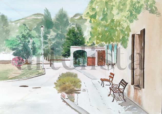Pintura original de una tranquila calle