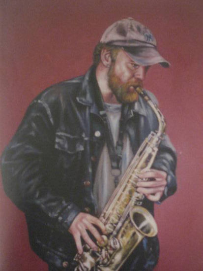 MUSICO SAXOFONISTA Óleo Lienzo Figura