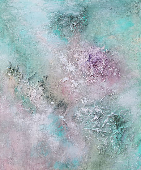 Pintura abstracta en colores pastel Arte texturizado Rosa, verde menta Lavanda Media Mixta Lienzo Paisaje