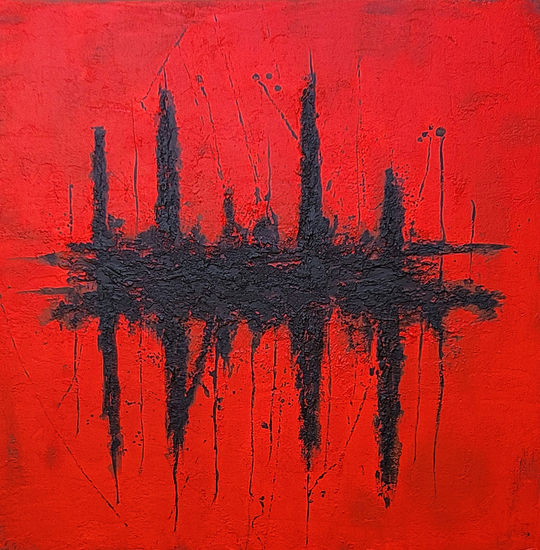 Abstracto Rojo Negro, Pintura sobre lienzo con textura, obra de arte audaz Media Mixta Lienzo Otros