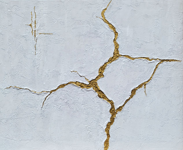 Abstract white and gold lines, Golden Fragments Kintsugi Art Mixed media Canvas Others