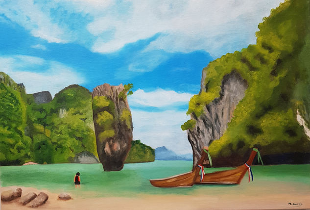 Barcas en Phuket Oil Canvas Landscaping