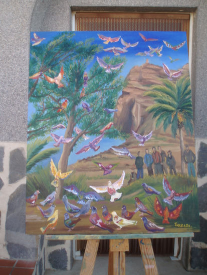 SUELTA DE PALOMOS (homenaje ha todos los palomerosy sociedades de columbicultura) Oil Canvas Animals