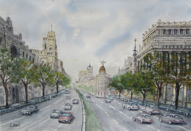 Madrid, Gran Vía y Edificio Cervantes Watercolour Paper Landscaping