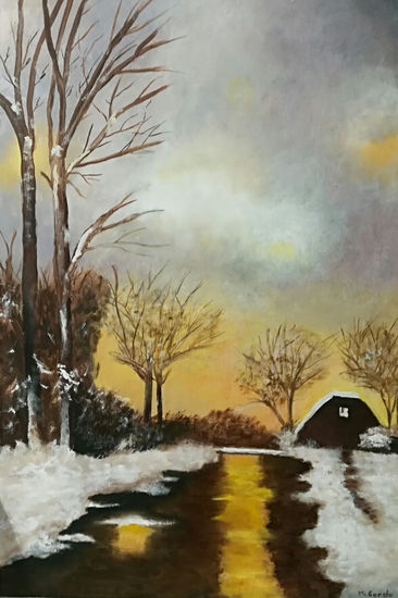 La cabaña en la nieve Oil Panel Landscaping