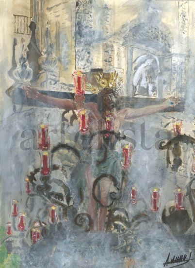 Cristo de la Sed por San Miguel Mixed media Paper Landscaping