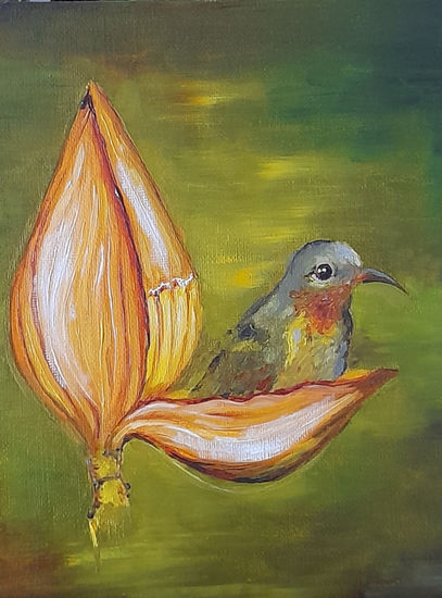 un pajaro en una flor Oil Canvas Animals