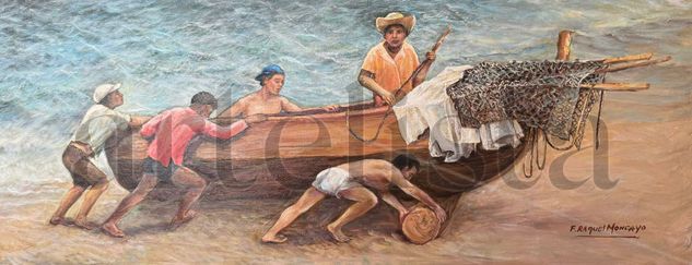 Pescadores de Manabi Óleo Lienzo Marina