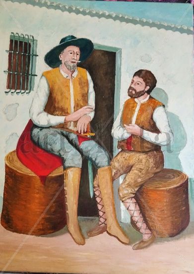 Quijote y Sancho Oil Canvas Portrait