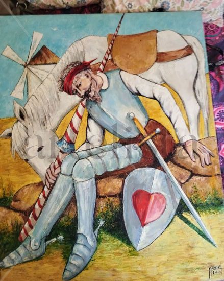 Quijote y el gigante Oil Canvas Portrait