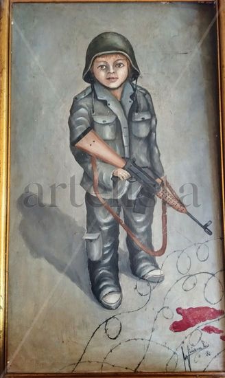 Niño soldado Oil Panel Portrait