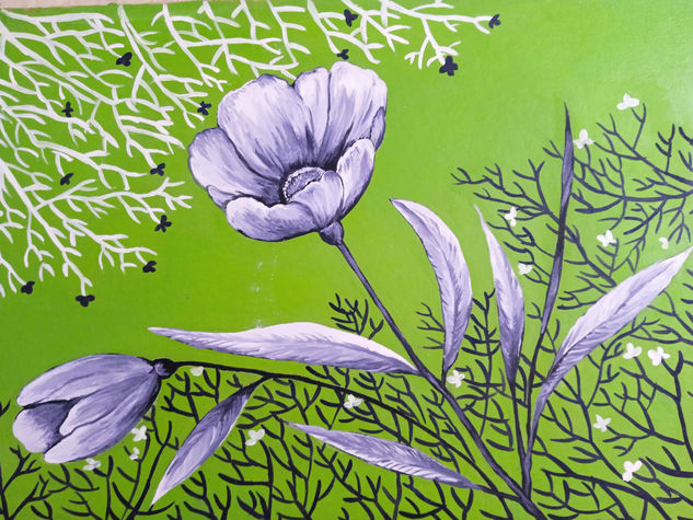 Flor y Verde Acrylic Card Floral Painting