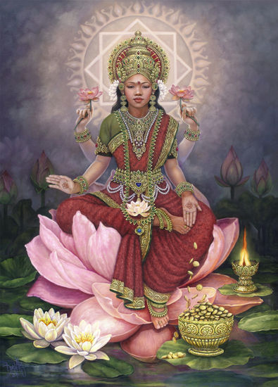 Maha Lakshmi Óleo Lienzo Figura