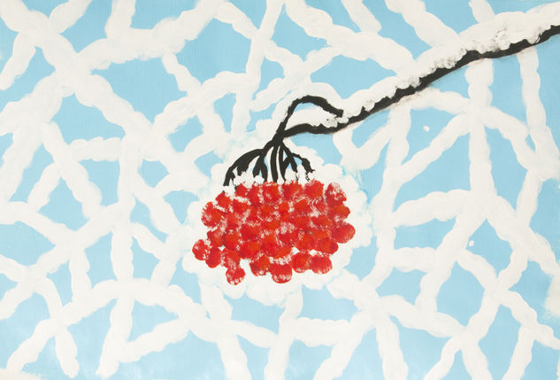 Ashberries on snow branches Acrylic Canvas Landscaping