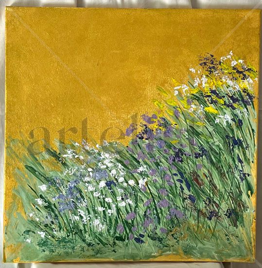 Flores malvas en el trigo Acrylic Canvas Landscaping