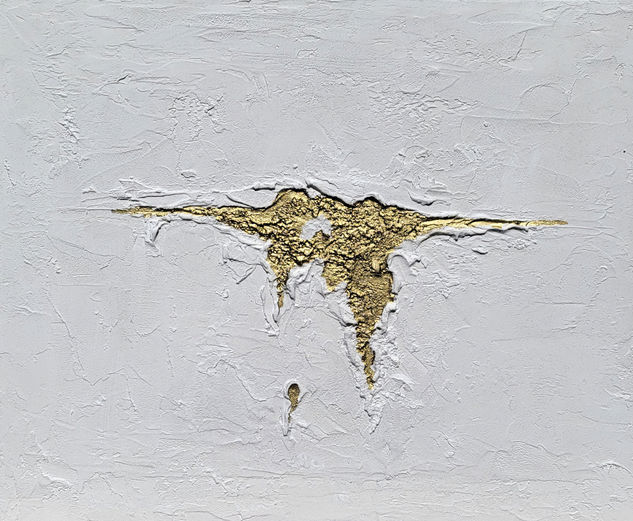 Pintura Abstracta Lienzo Blanco Texturado Grieta de Oro Acrílico Lienzo Otros