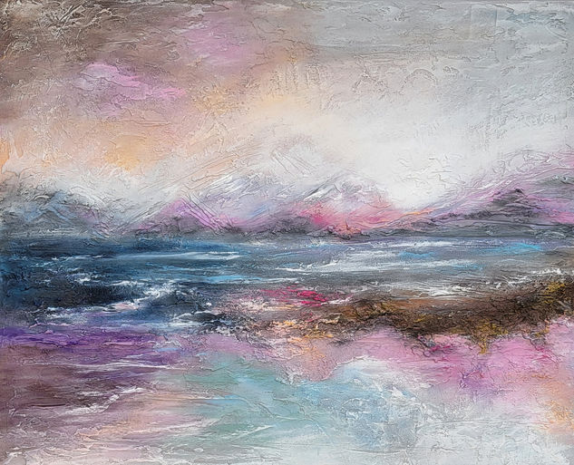 Paisaje abstracto, pintura con textura de montañas y olas Acrílico Lienzo Paisaje