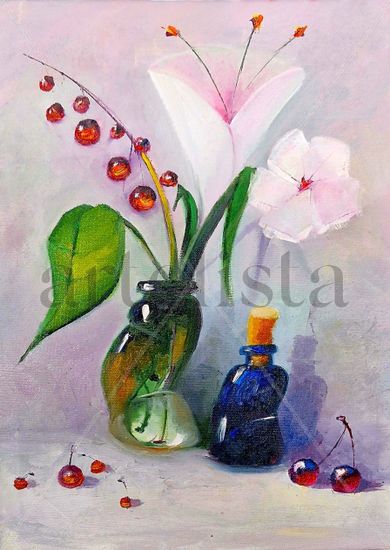 "Crazy vase & Blue crazy bottle #015" Oil Canvas Floral Painting