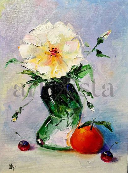 Vase crazy and white flower#019 Oil Canvas Floral Painting