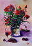 Crazy vase of roses and glass of wine #027