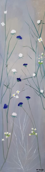 Flores azules Oil Panel Floral Painting