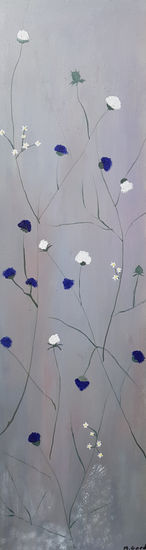 Flores azules I Oil Panel Floral Painting