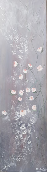 Florecitas blancas I Oil Panel Floral Painting