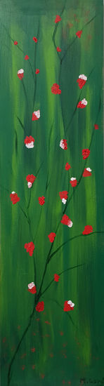 Flores rojas y blancas I Oil Panel Floral Painting