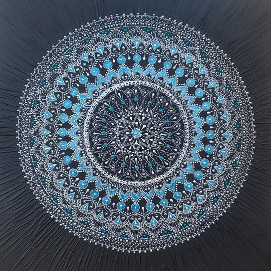 Lienzo Mandala, plata turquesa, fondo negro Media Mixta Lienzo Otros