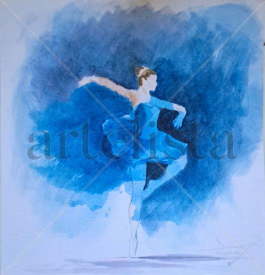 Bailarina azul Watercolour Card Figure Painting