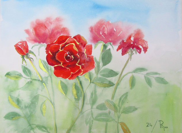 rosas rojas Watercolour Paper Floral Painting