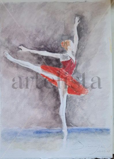 Bailarina de rojo Watercolour Paper Figure Painting