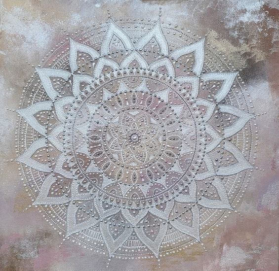 Arte de pared boho, Mandala, Lienzo con textura Media Mixta Lienzo Floral