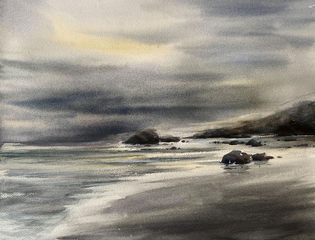 marina al atardecer Watercolour Paper Marine Painting