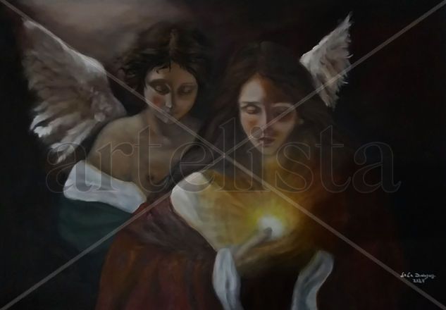 Angel,corazón y luz. Oil Canvas Others