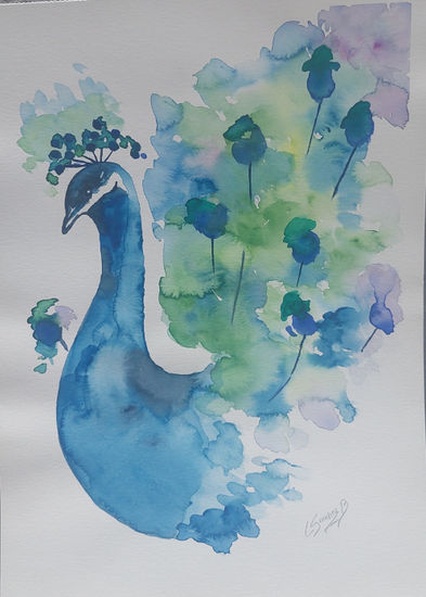 Pavo Real Watercolour Card Animals