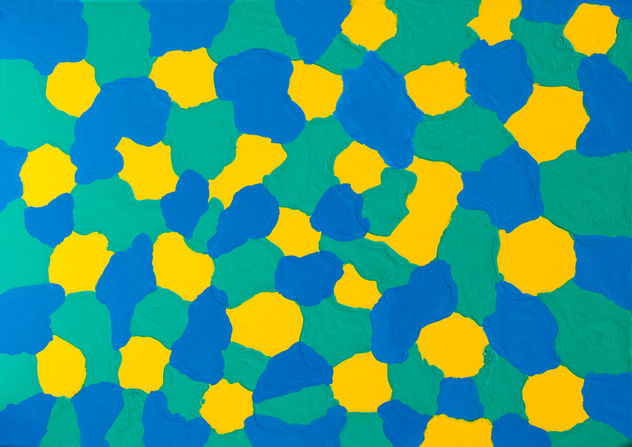 Abstract painting blue, turquoise and yellow