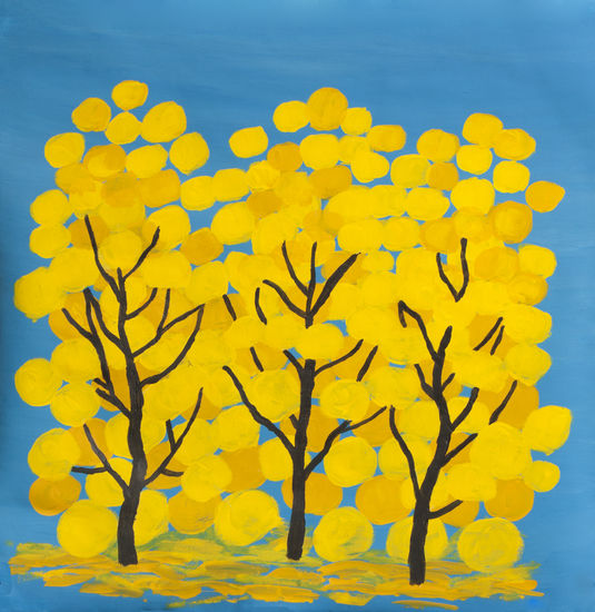 Yellow trees on blue sky Acrylic Canvas Landscaping