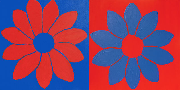 Two flowers in red and blue coloures