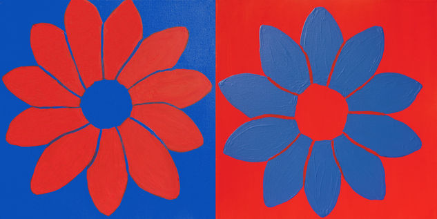 Two flowers in red and blue coloures Acrílico Lienzo Floral