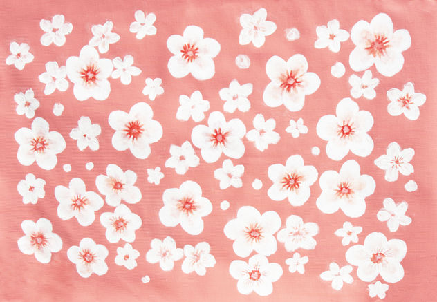 White spring flowers on pink