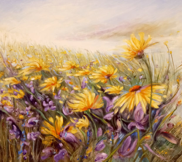 Prado amarillo Oil Canvas Floral Painting