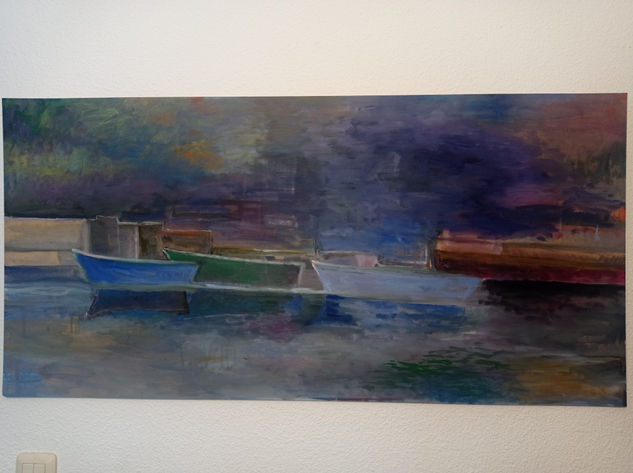 Barcas en el puerto Oil Panel Marine Painting