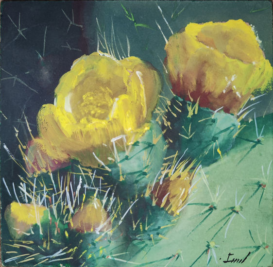 Nopales Zacatecanos Gouache Tabla Floral